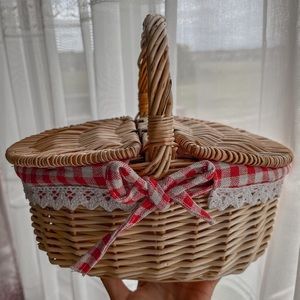 Gingham Wicker Basket